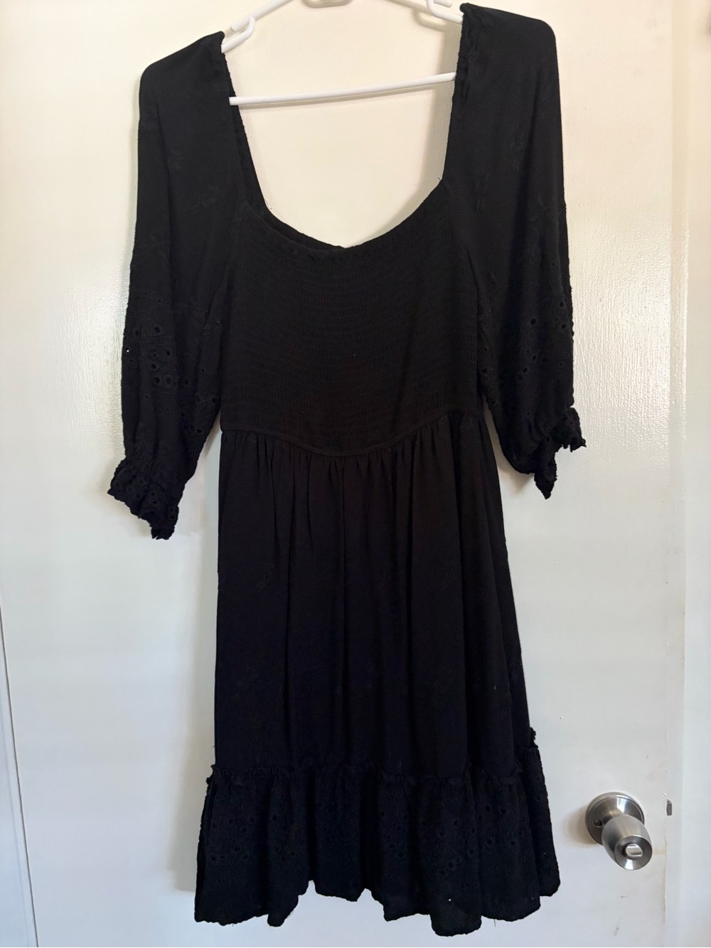 Black Women's Smocked Bodice Square Neck Dress